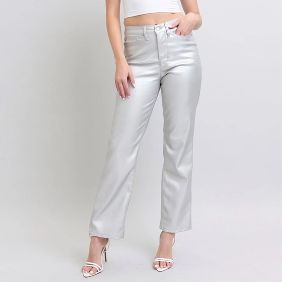 Judy Blue Pants - NWOT Judy Blue Straight Faux Leather Pants In Silver 20W Y2K‎ Edgy Nightlife